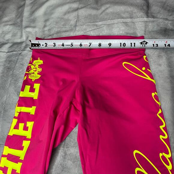 NEW La Bella Mafia Leggings Women S Bright Pink Pro Athlete Logo in Yellow - Picture 7 of 9